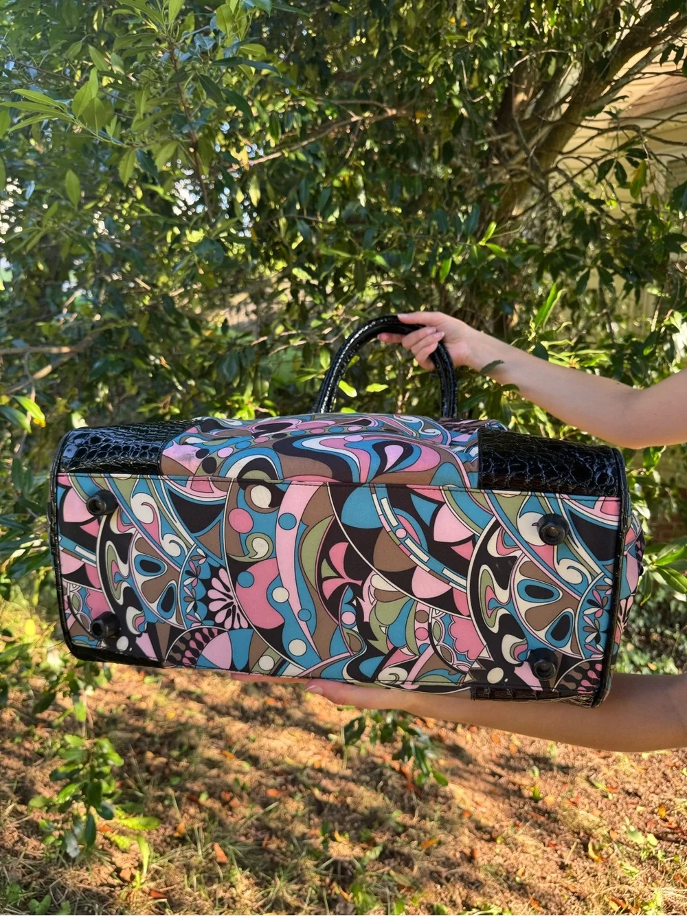 Kathy Van Zeeland Pink, Blue & Black Patterned Tote
